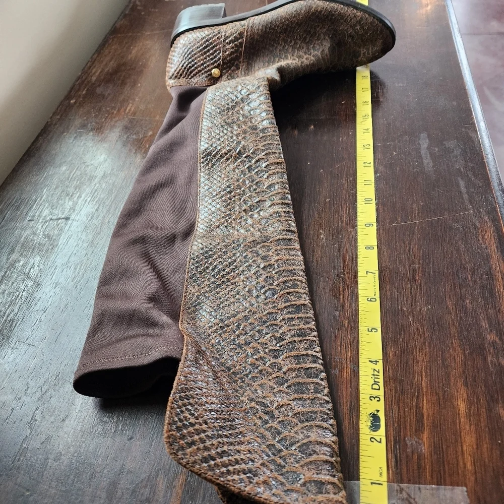 Women’s Michael Kors Bromley Leather Tall Boots Exotic Faux Pythob Size 7 Brown